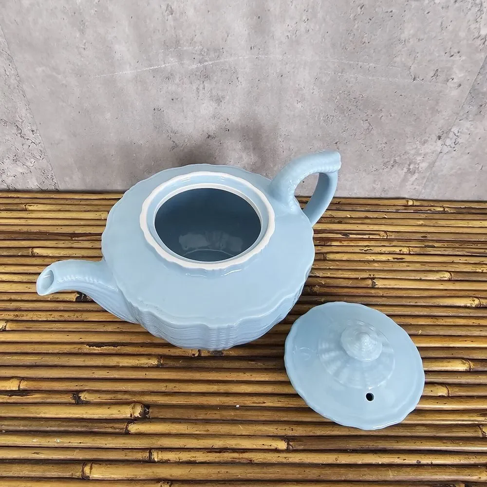 Vintage 40s Hall Birch Light Blue‎ Spice Teapot Darby Pattern Victorian Style
